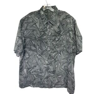 Alan Stuart Mens XL Silver/Black Abstract Button Up Shirt (Q27) Vtg USA Made